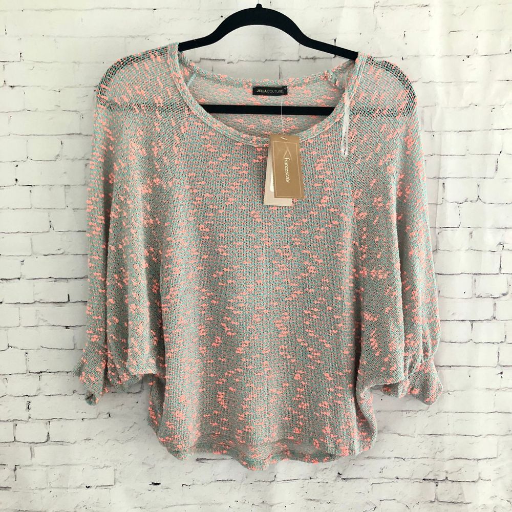 NWT L Francesca's Boutique Mint /Pink Knit Sweater - Picture 7 of 8